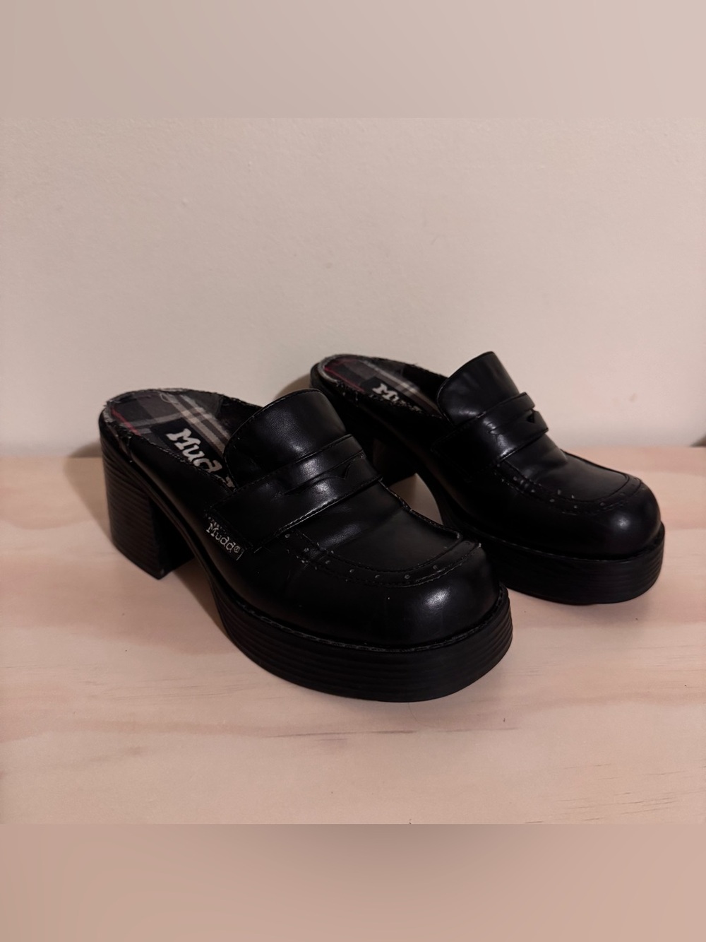 VTG 90s Y2K MUDD Black Chunky Block Heel Platform Loafer Slip On Shoes Women 6.5